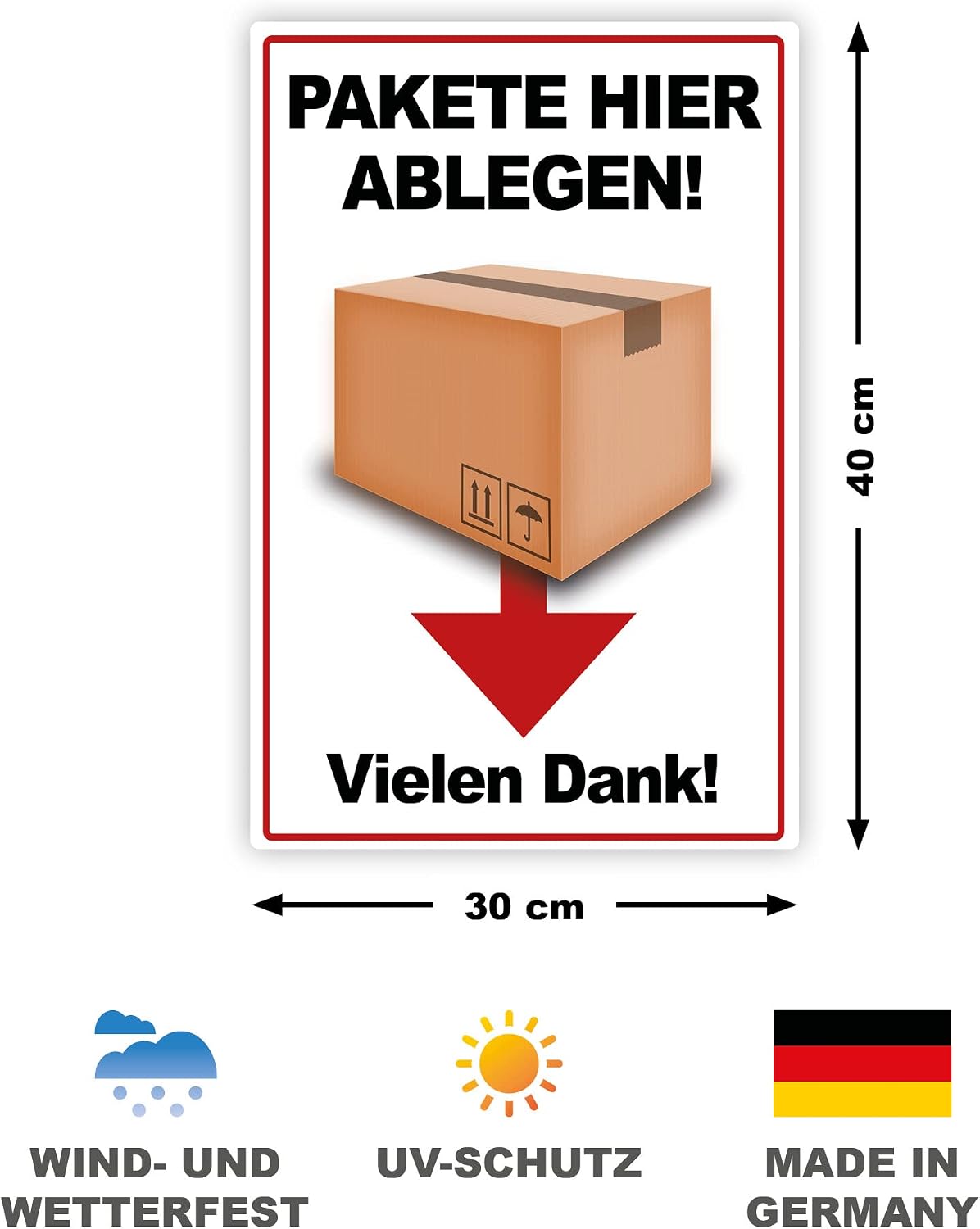 Detalle de STROBO XXL Pakete hier ablegen! Hinweisschild – 40x30 cm, 5 mm Hartschaum, UV-beständig