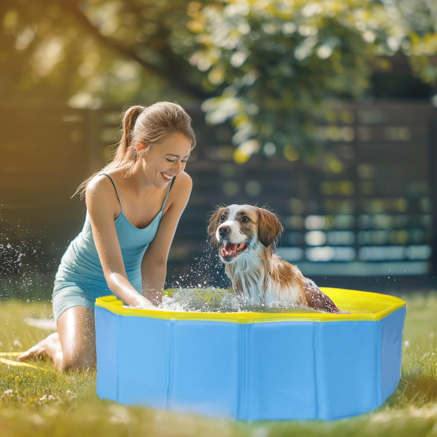 Thumbnail 1 de Nobleza Piscina pieghevole per cani e gatti, vasca rigida in PP/PVC, S 80×20 cm (blu e giallo)