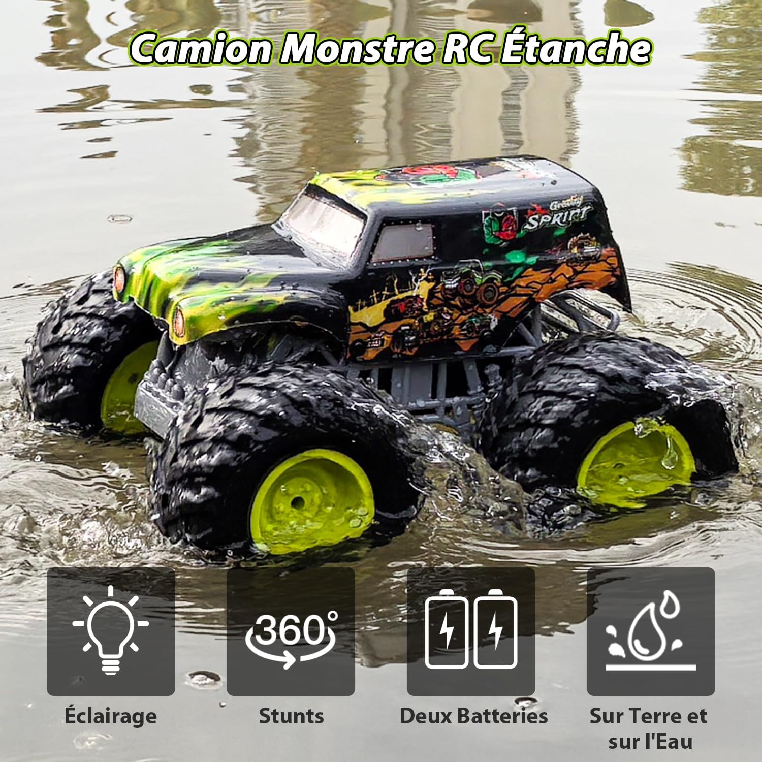 Detalle de PENGBU RC Monster Truck Télécommandé op schaal 1:16 met 360°-trucs