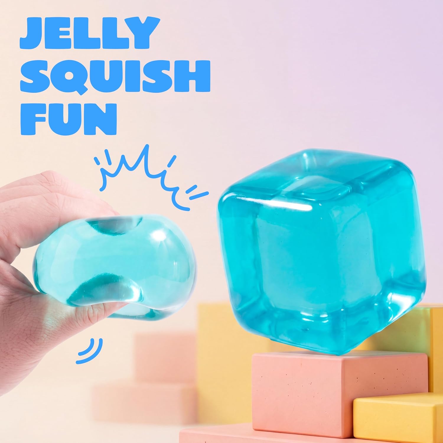 Detalle 1 de JOYIN 19720 Slow-Rising Cube Squishy Toy, Blue 2.2-Inch TPR Fidget