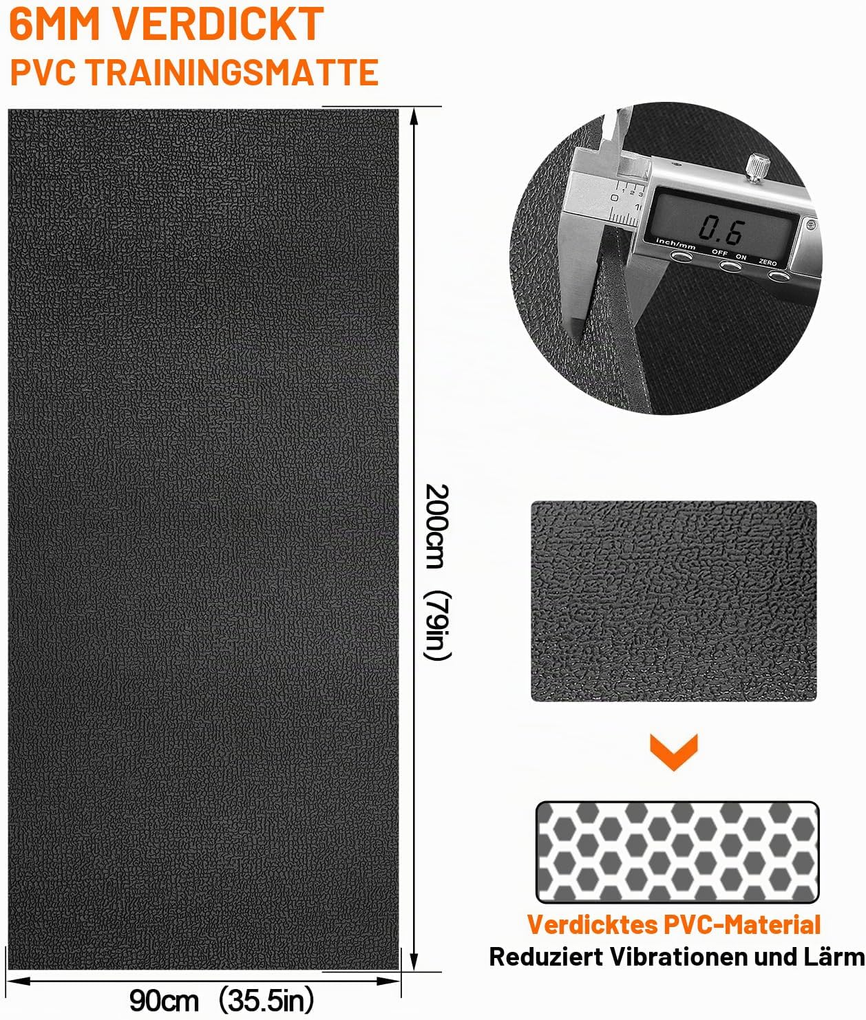 Detalle de MAXVINI Bodenschutzmatte Fitness 200 x 90 cm – 6 mm, rutschfest, stoßdämpfend und langlebig