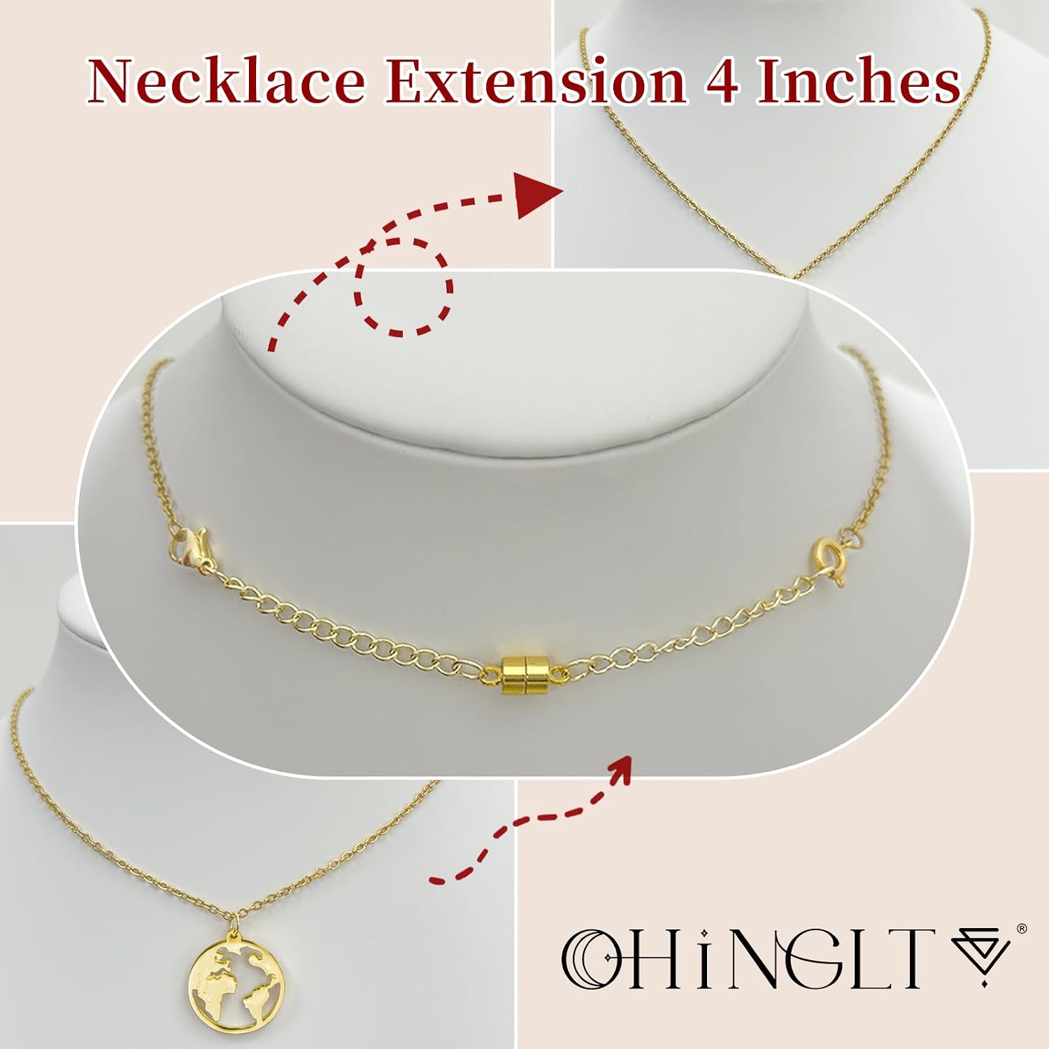 Detalle de OHINGLT 01 Necklace Layering Clasp, Gold and Silver Stainless Steel