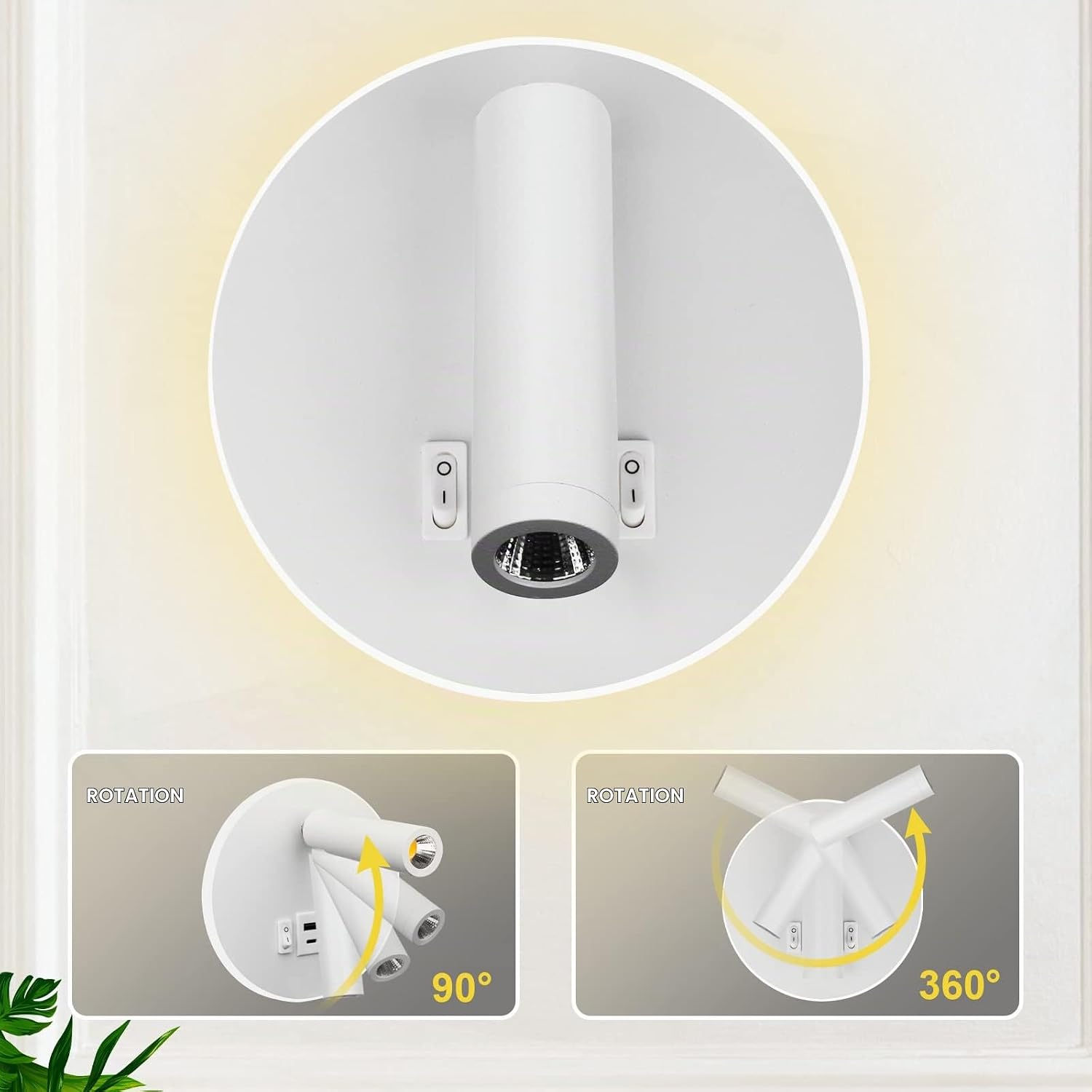 Detalle 2 de uksunvi TC008 led-wandleeslamp met USB- en USB-C-poort, 3000 K