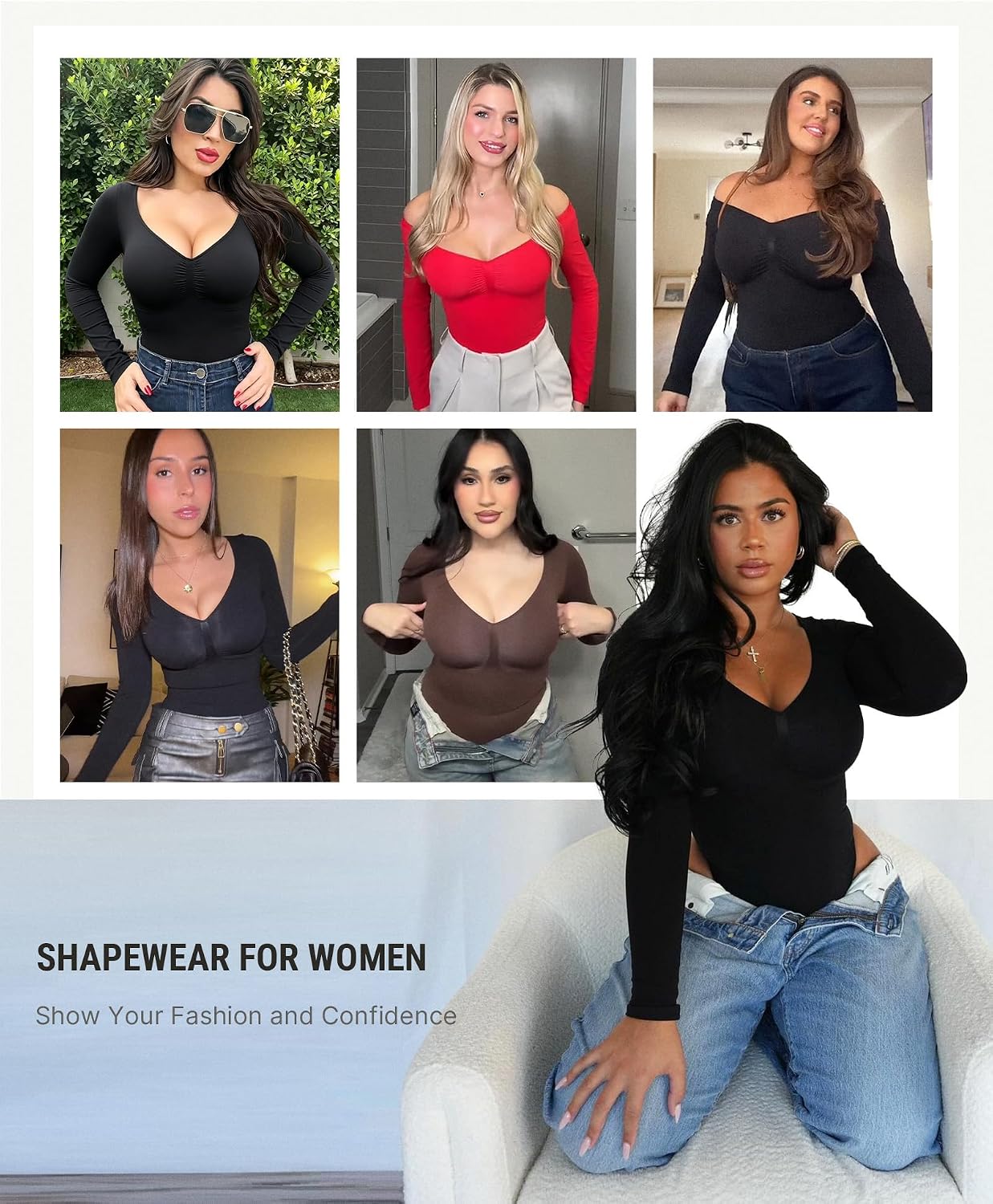 Detalle 2 de FeelinGirl MT240067 Long-Sleeve Shapewear Bodysuit with Light Compression