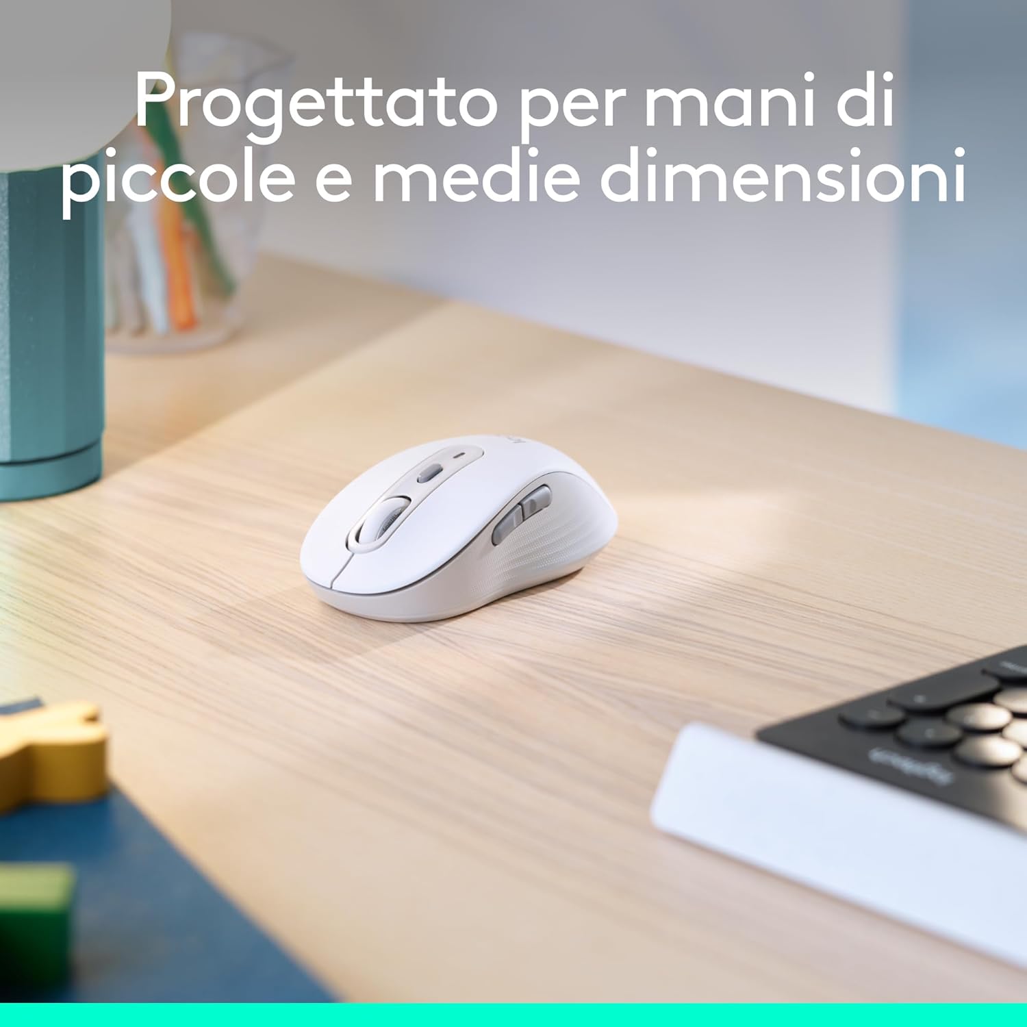 Detalle de Logitech Signature M650 Wireless Mouse – Bianco, per mani di piccole dimensioni, silenzioso e multi‑dispositivo