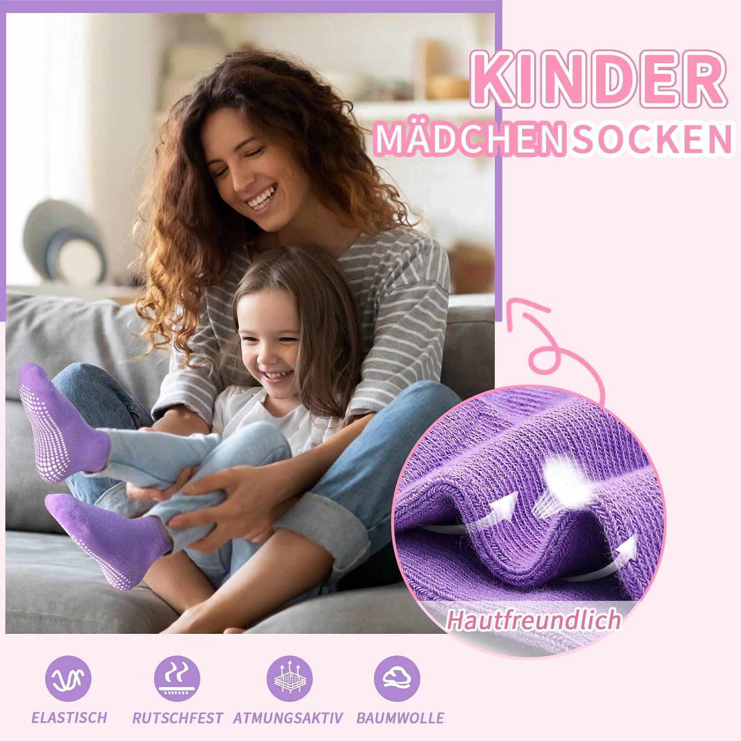 Detalle 2 de ELUTONG Kinder Antirutsch Knöchel Socken – 12 Paar Baumwollmix mit rutschfesten Noppen (6 Monate–7 Jahre)