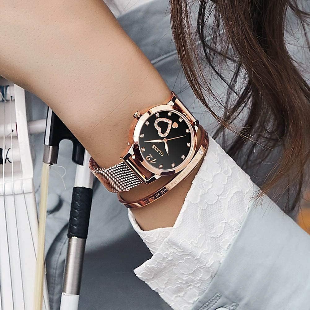 Thumbnail 3 de OLEVS Damenuhr Roségold mit Herz-Diamant Zifferblatt, Quarzwerk & 30 m wasserdichtes Armband-Set