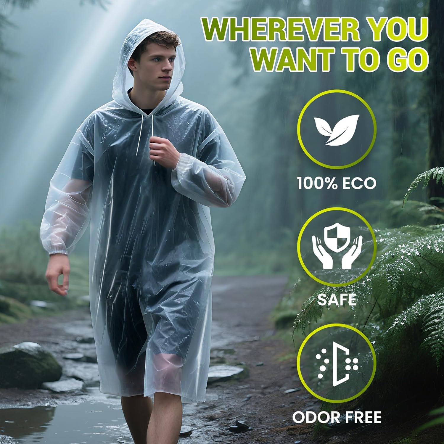Detalle 2 de Aolegoo 6 Pack Waterproof Ponchos with Sleeves and Drawstring Hood