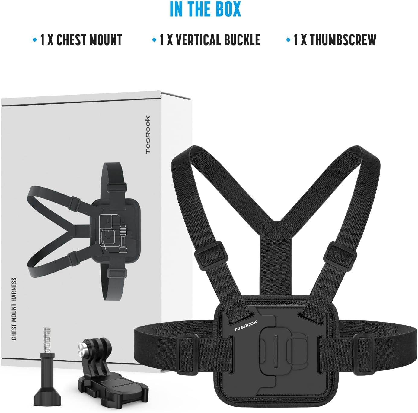 Detalle de TesRock Imbracatura Pettorina Chesty: compatibile con tutte le GoPro e action camera, comfort e stabilità in ogni sport