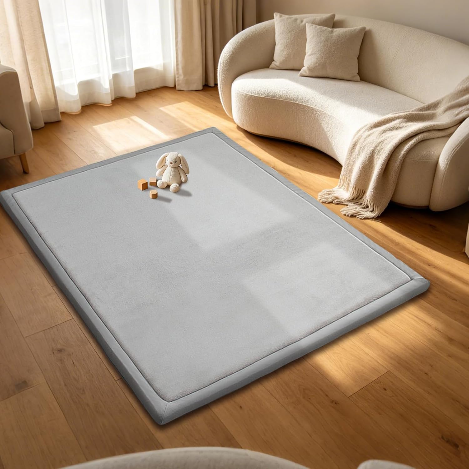 Detalle de RONGFA 71" x 59" Baby Play Mat, 1.3" Memory Foam, Coral Velvet