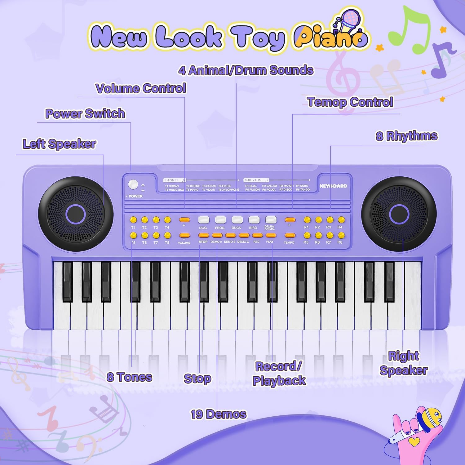 Thumbnail 6 de Upgraded 37 Keys Kids Piano Keyboard with Microphone (Portable, Purple) — Portable Toddler Music Toy