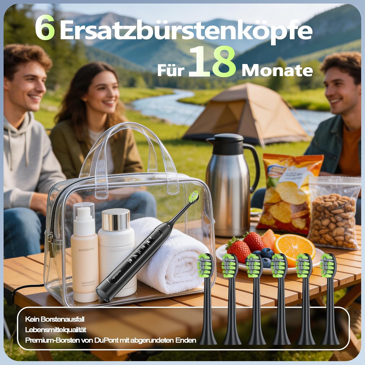 Detalle de OasiSmile Y06 Schallzahnbürste 2026 – 42.000 VPM, 5 Modi, IPX7, 6 Bürstenköpfe und 100 Tage Akku