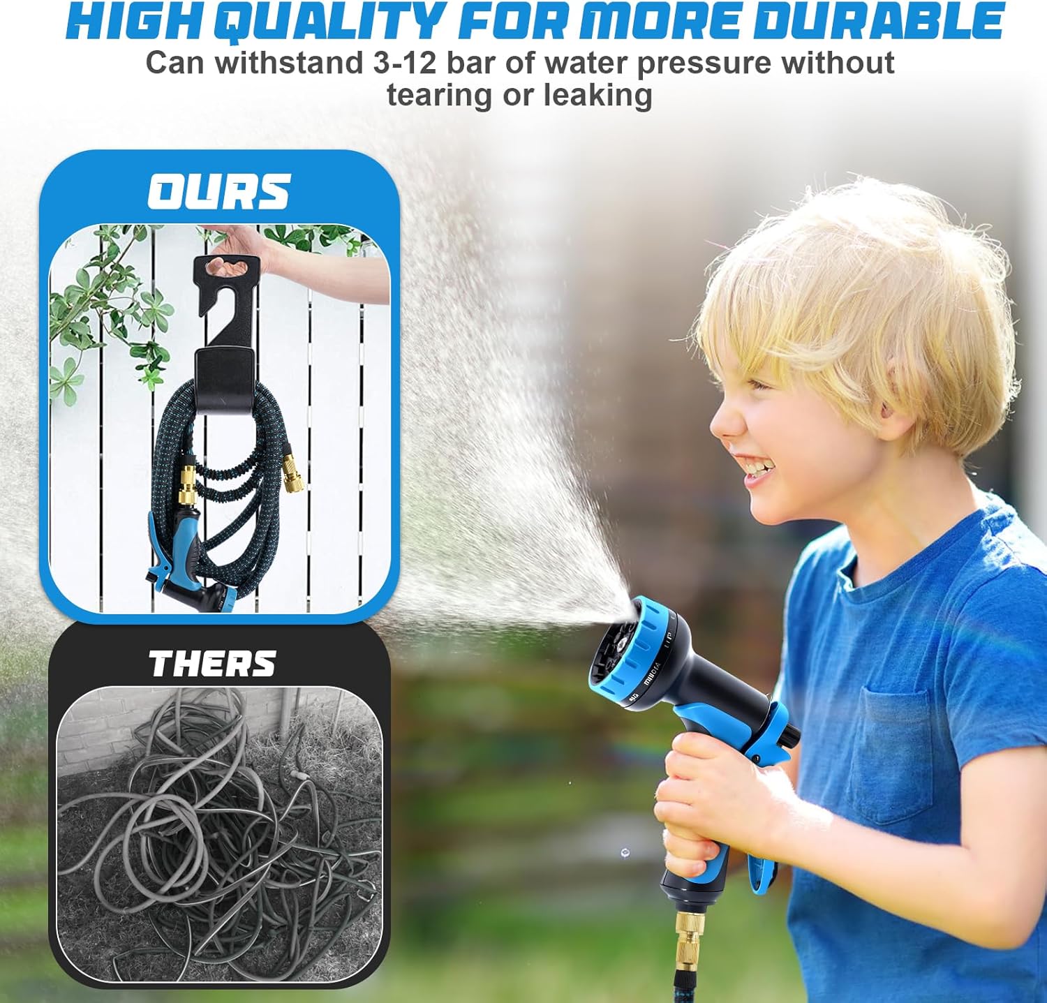 Detalle de Jsdoin Tubo Acqua Giardino estensibile 15 metri con pistola a spruzzo 10 funzioni e adattatori 1/2” e 3/4”