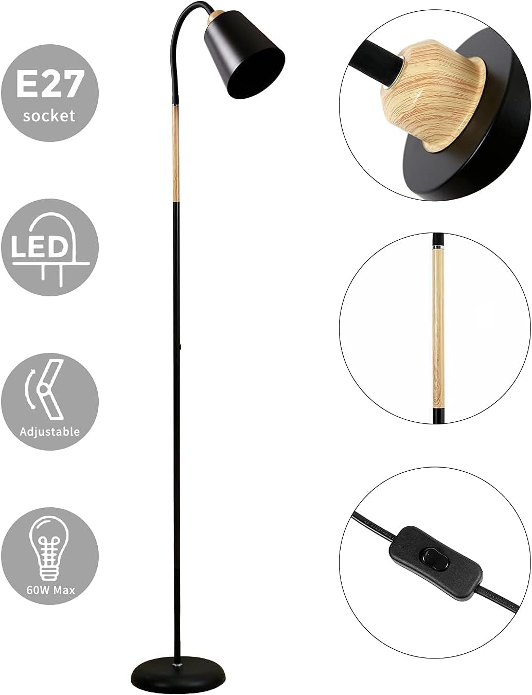 Detalle 2 de ANTENLICHT VILI Stehlampe 159 cm, E27 Leselampe