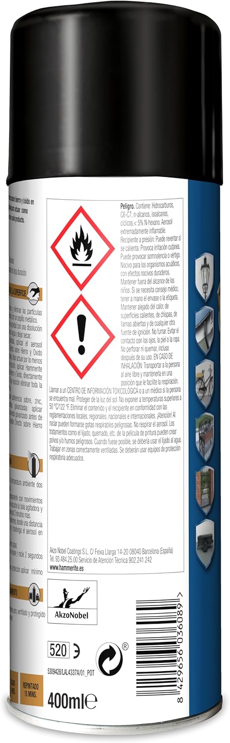 Detalle 2 de Hammerite Spray Esmalte Sobre Hierro y Óxido Negro 400ml 🛠