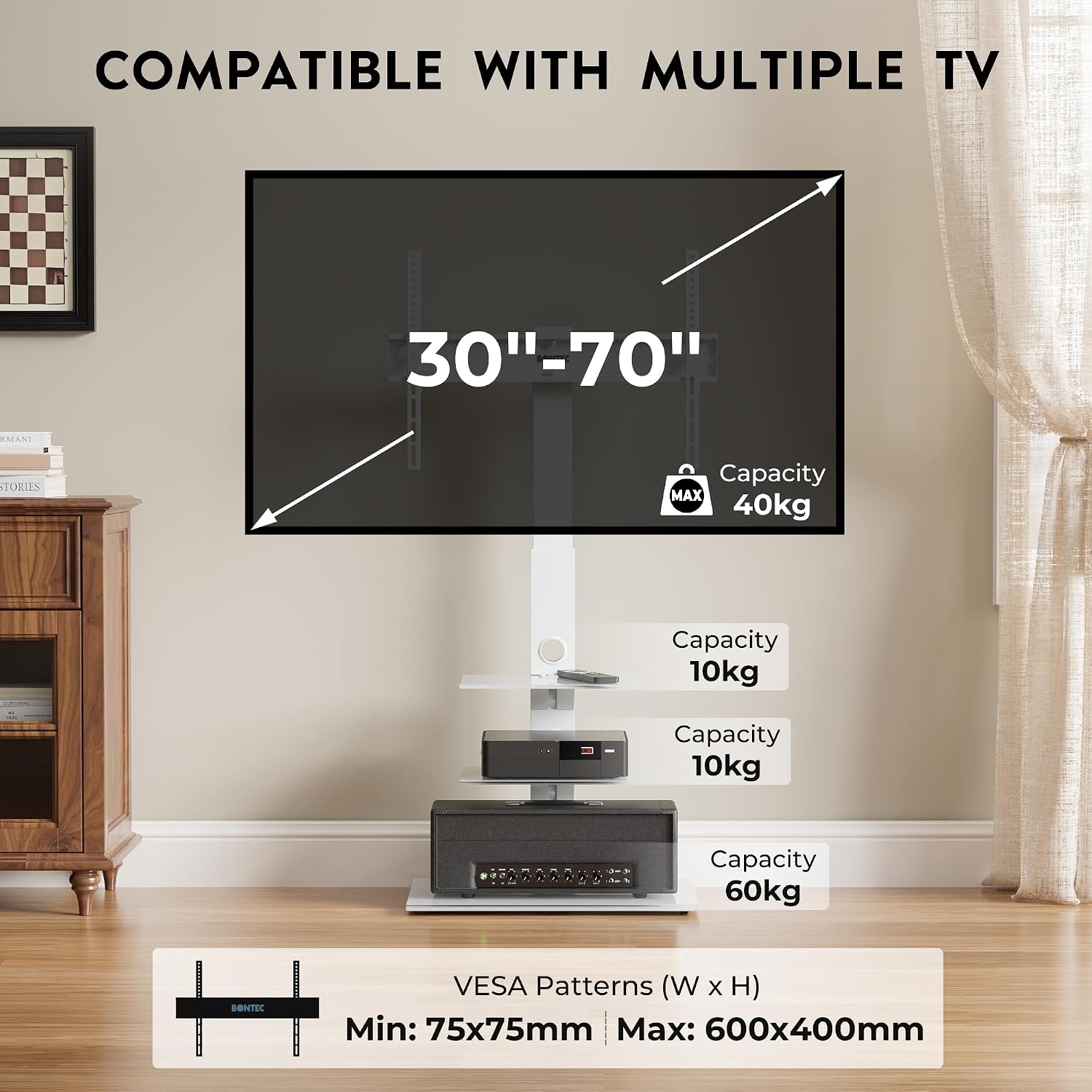 Thumbnail 1 de BONTEC Universal Floor TV Stand 30–70 Inch