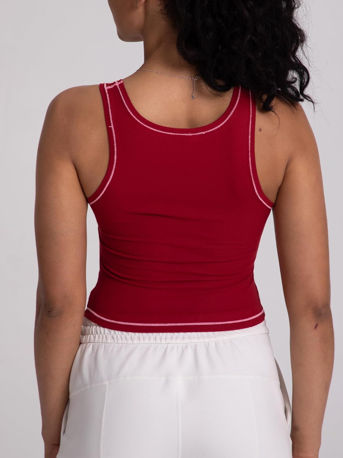 Detalle de Danysu Women Rib Tank Top Padded Workout Top – Square Neck Crop, Fitted Camisole