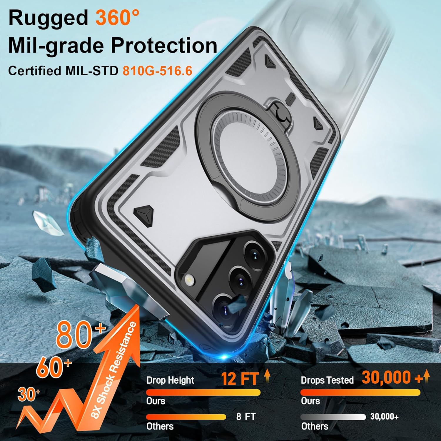 Thumbnail 3 de Jshru 3 in 1 Magnetic Case for Samsung S22 with Built-in Stand and 2 Pack HD Screen Protectors (Grey)