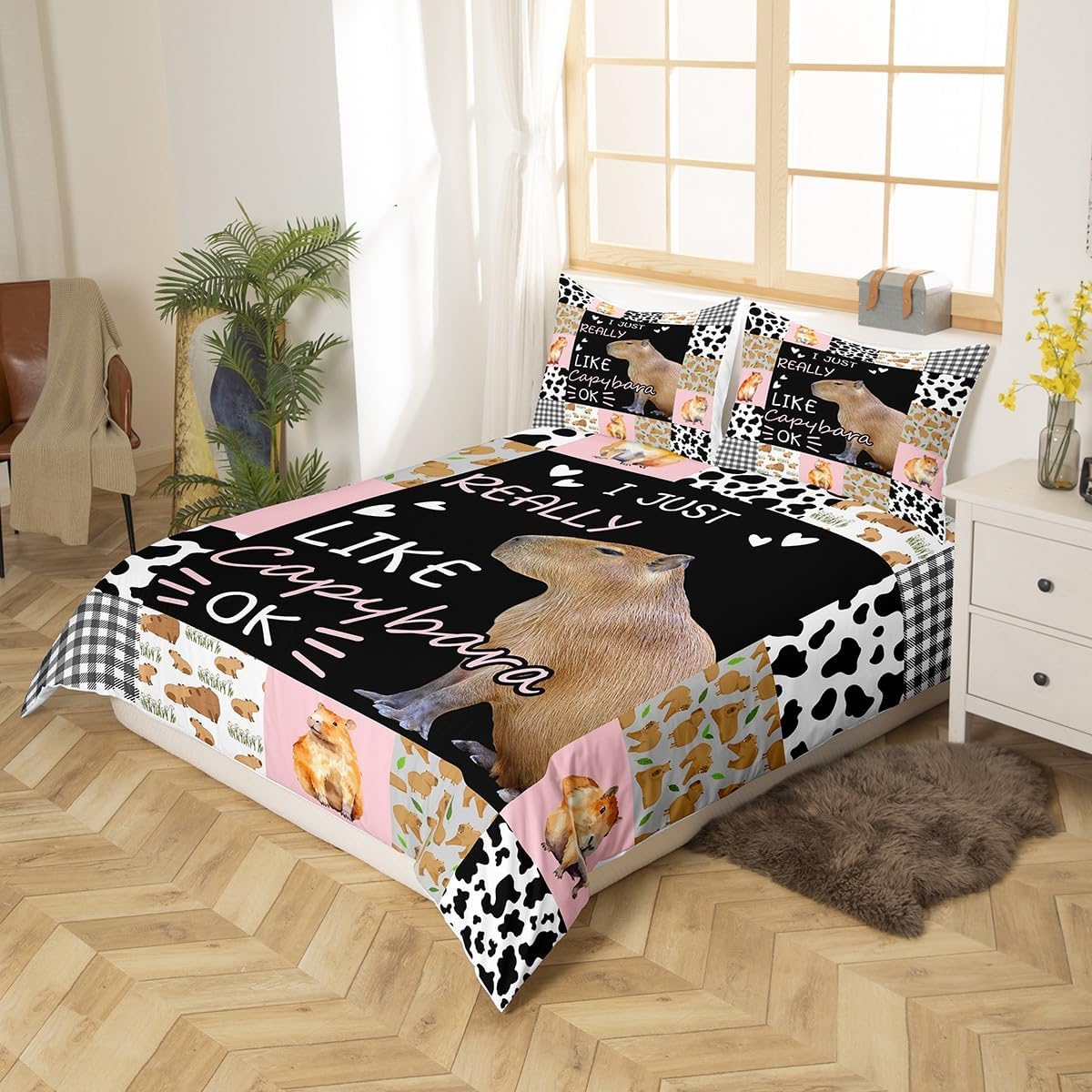 Thumbnail 2 de Homewish Capybara Liebhaber Bettwäsche 135x200 – Geometrie, Patchwork & Capybara Motive
