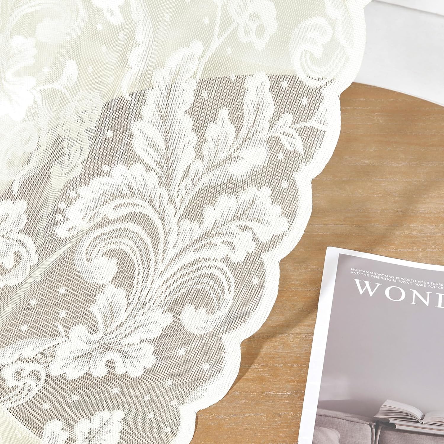 Thumbnail 5 de Ivory Lace Curtains 84 Inches Long – Victorian Floral Sheer Curtains, 2 Panels, 52x84