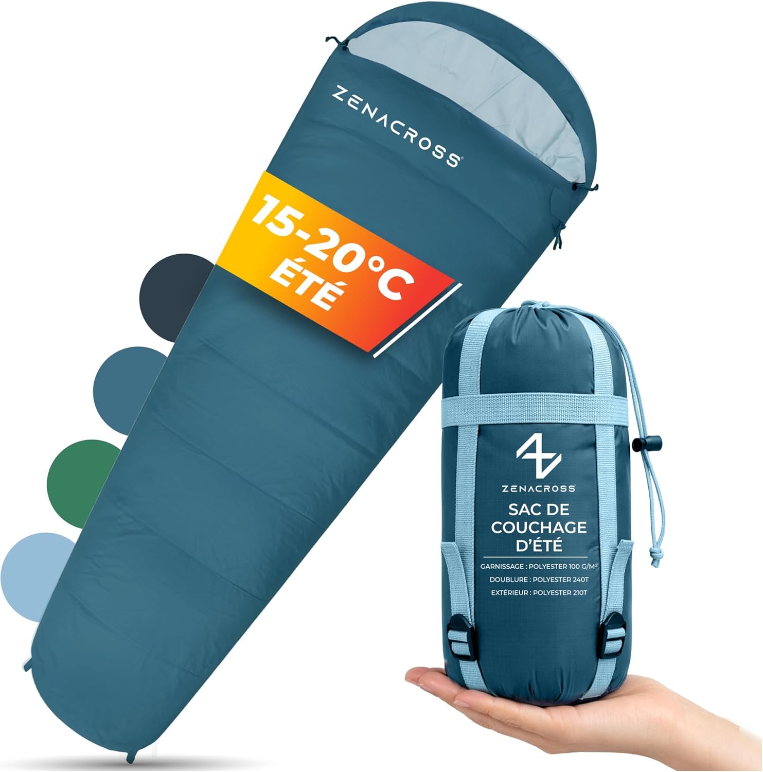 Zenacross Sac de couchage adulte été ultra léger 1 personne (900 g) — compact pour camping, bivouac et randonnée