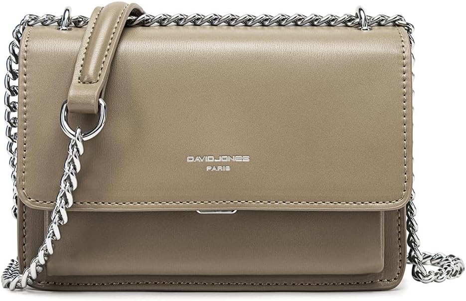 Thumbnail 3 de Petit sac bandoulière femme David Jones en simili cuir PU rigide à chaînes – mini pochette beige