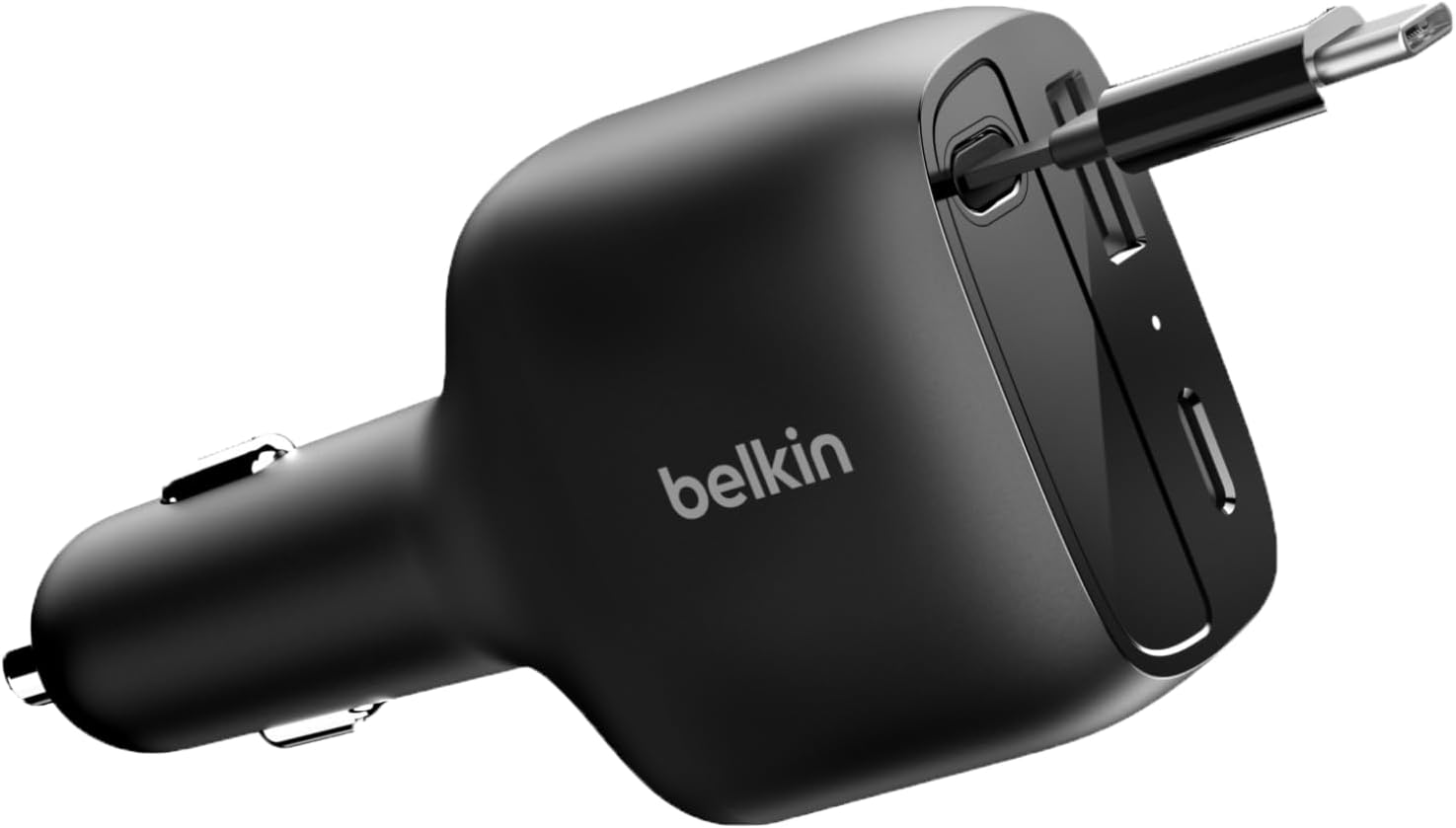 Detalle de Belkin CCC001 シガーソケット充電器 75W、PD/PPS対応・巻き取り式USB-Cケーブル内蔵