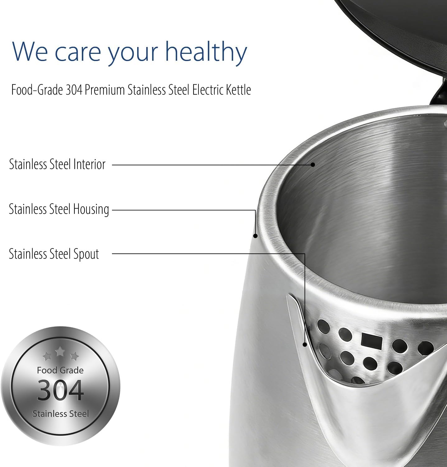 Detalle 2 de COMFEE Stainless Steel Electric Kettle 1.7L