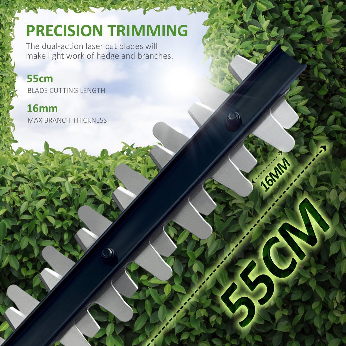 Thumbnail 2 de NETTA 600W Corded Hedge Trimmer (55cm Diamond Blade, 16mm Tooth Opening) with 6m Cable