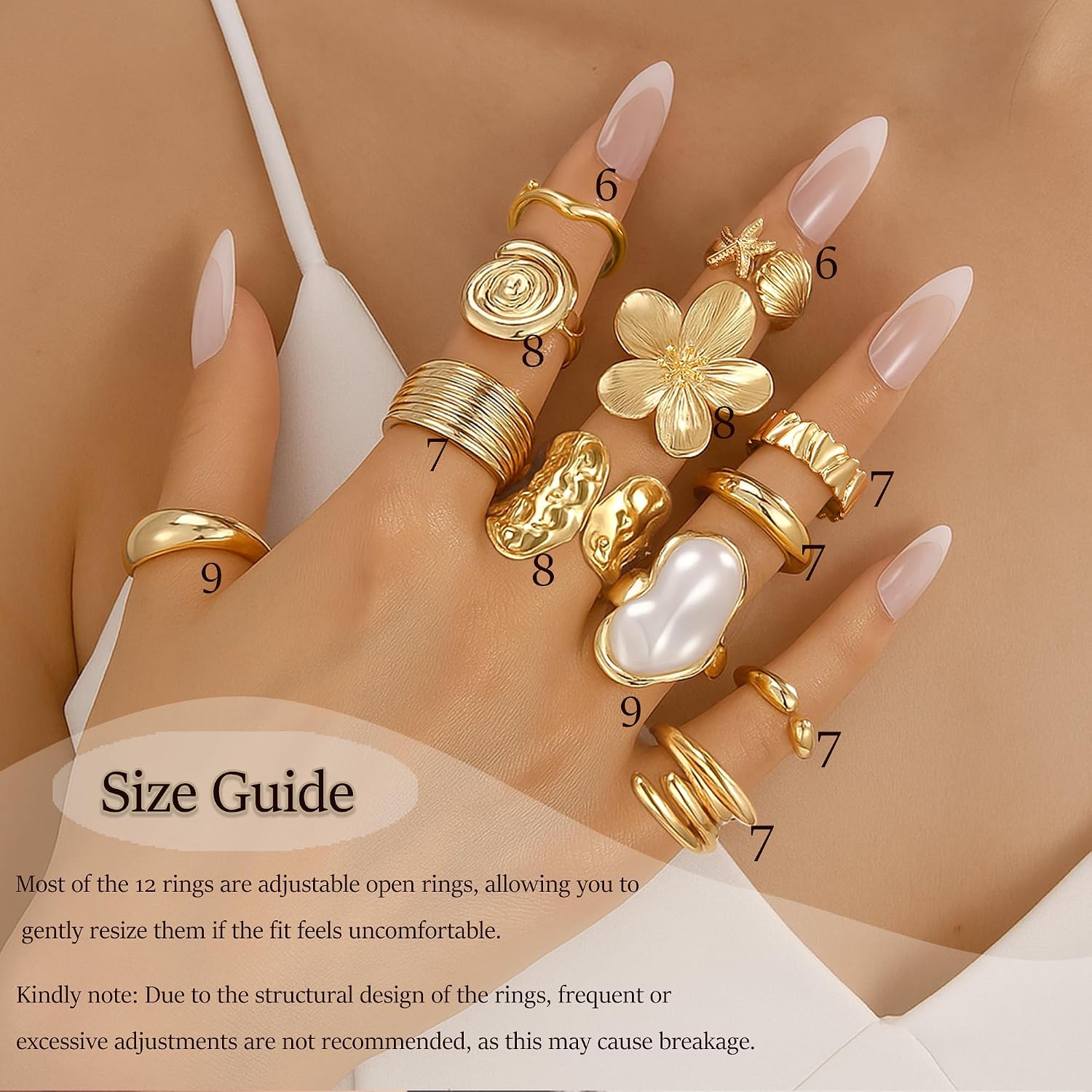 Detalle 2 de FAXHION gold-plated ring set, 12-piece