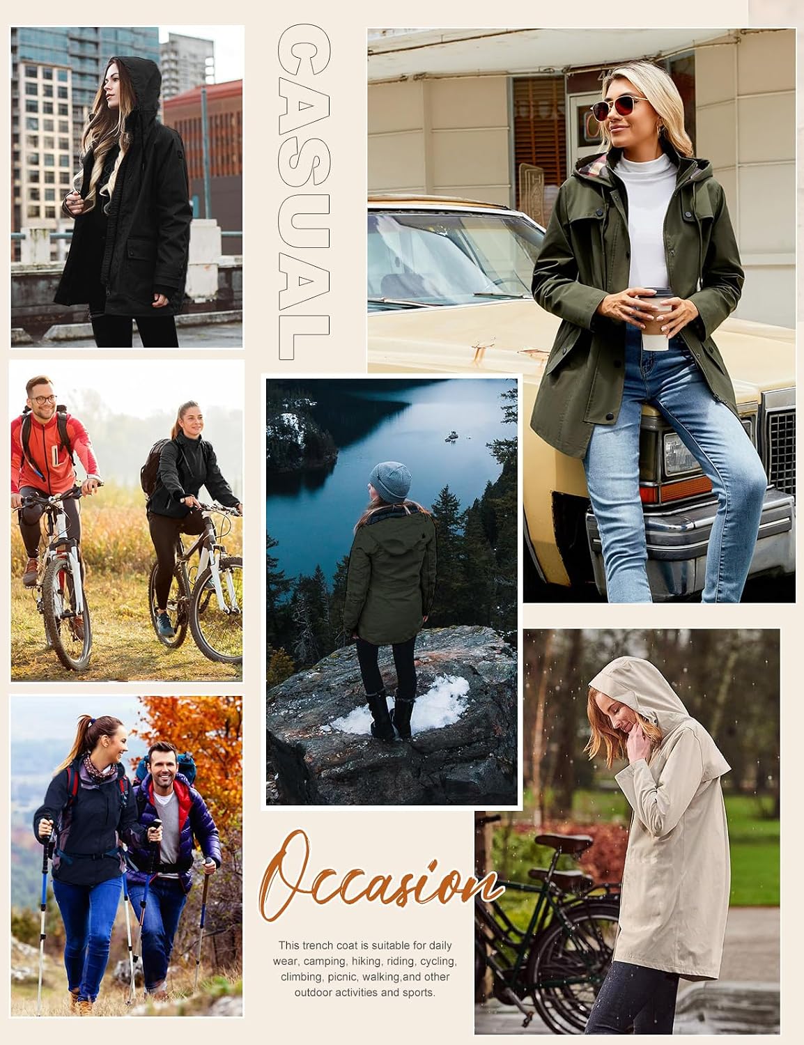 Detalle 2 de PASUDA Giacca Impermeabile Donna Trench Pioggia