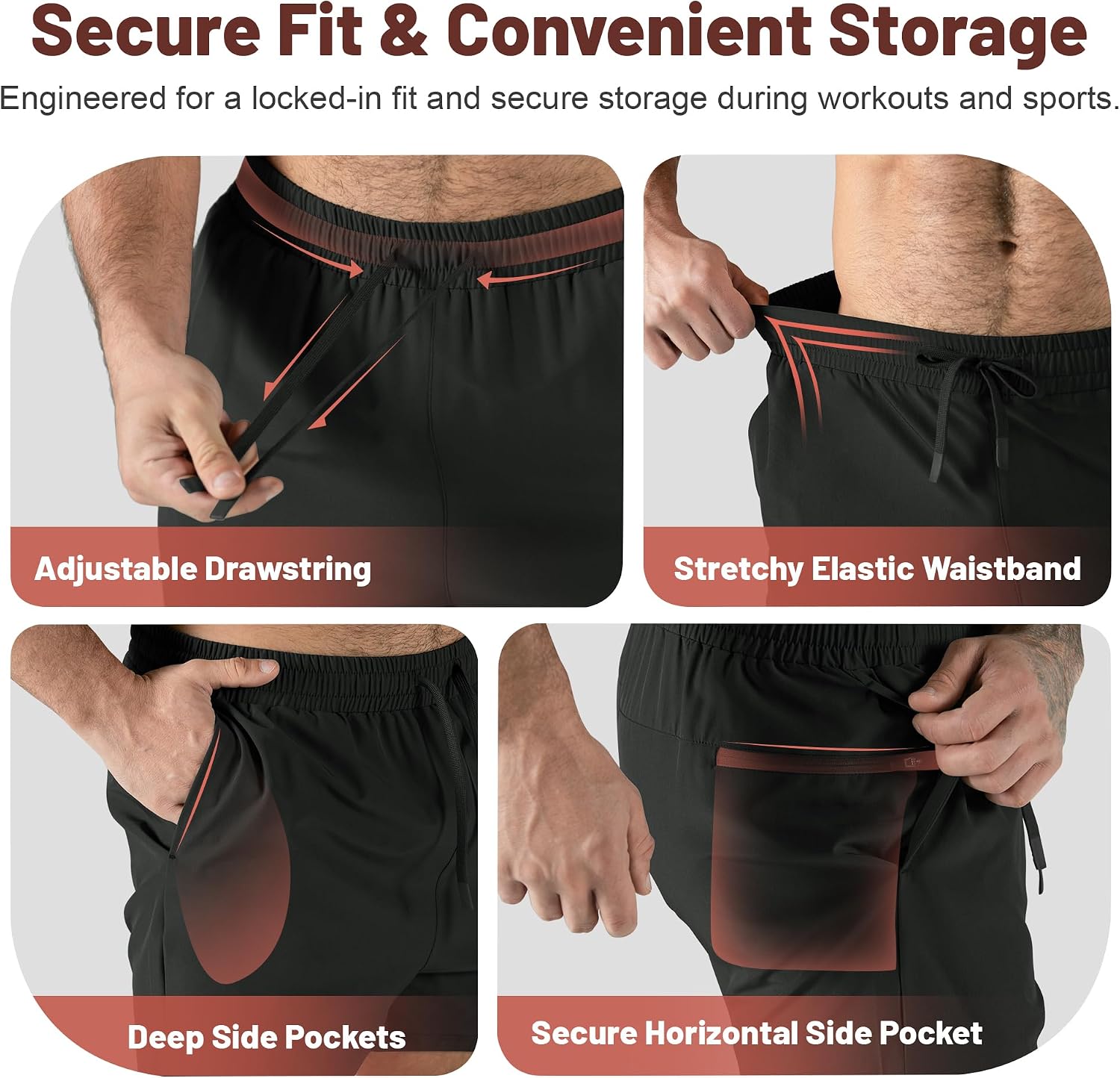 Thumbnail 4 de Jupmov Men's Gym Running Shorts with Zipper Pocket (5-Inch, Lightweight 4-Way Stretch)