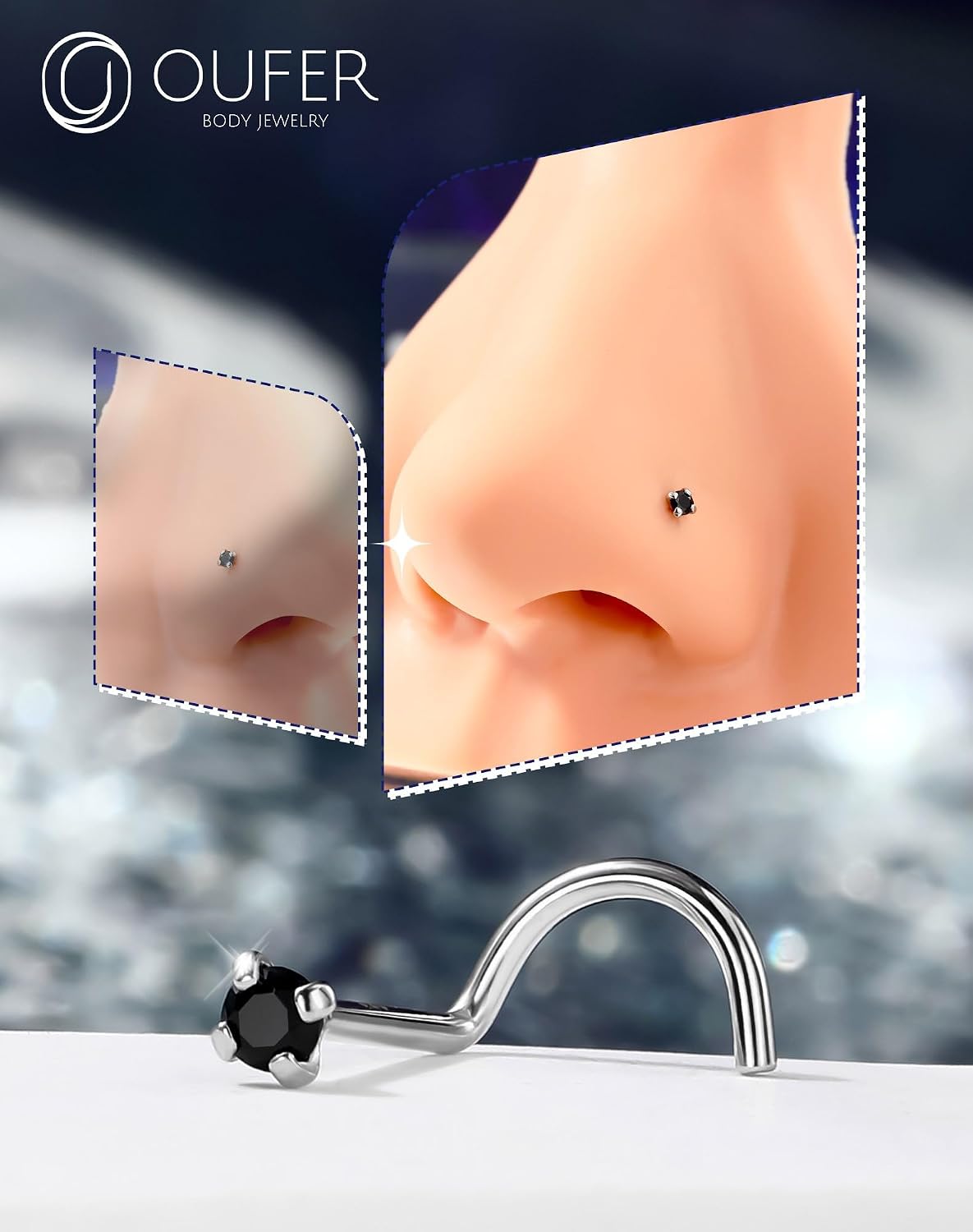 Thumbnail 5 de OUFER 20G Oro bianco Naso Anello 7mm CZ