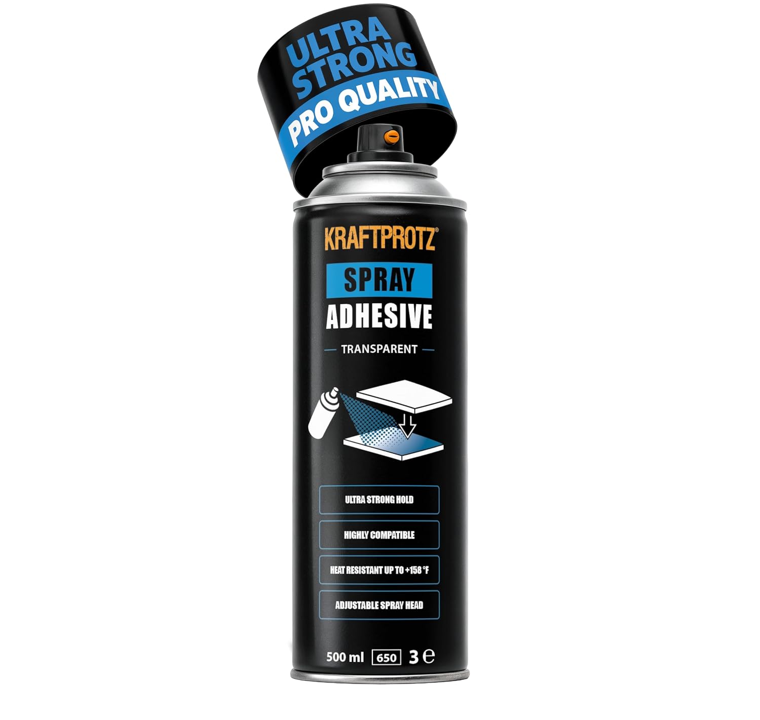 KRAFTPROTZ Transparent Spray Adhesive 500 ml: Ultra-Strong Bond for Foam, Leather, Wood & More