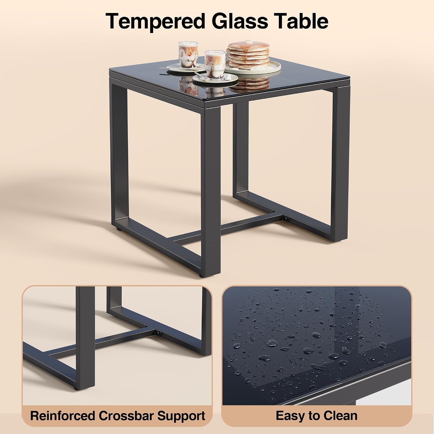Detalle 1 de Qsun WR210-BK 3-Piece Patio Furniture Set with Rocking Chairs and Glass Table