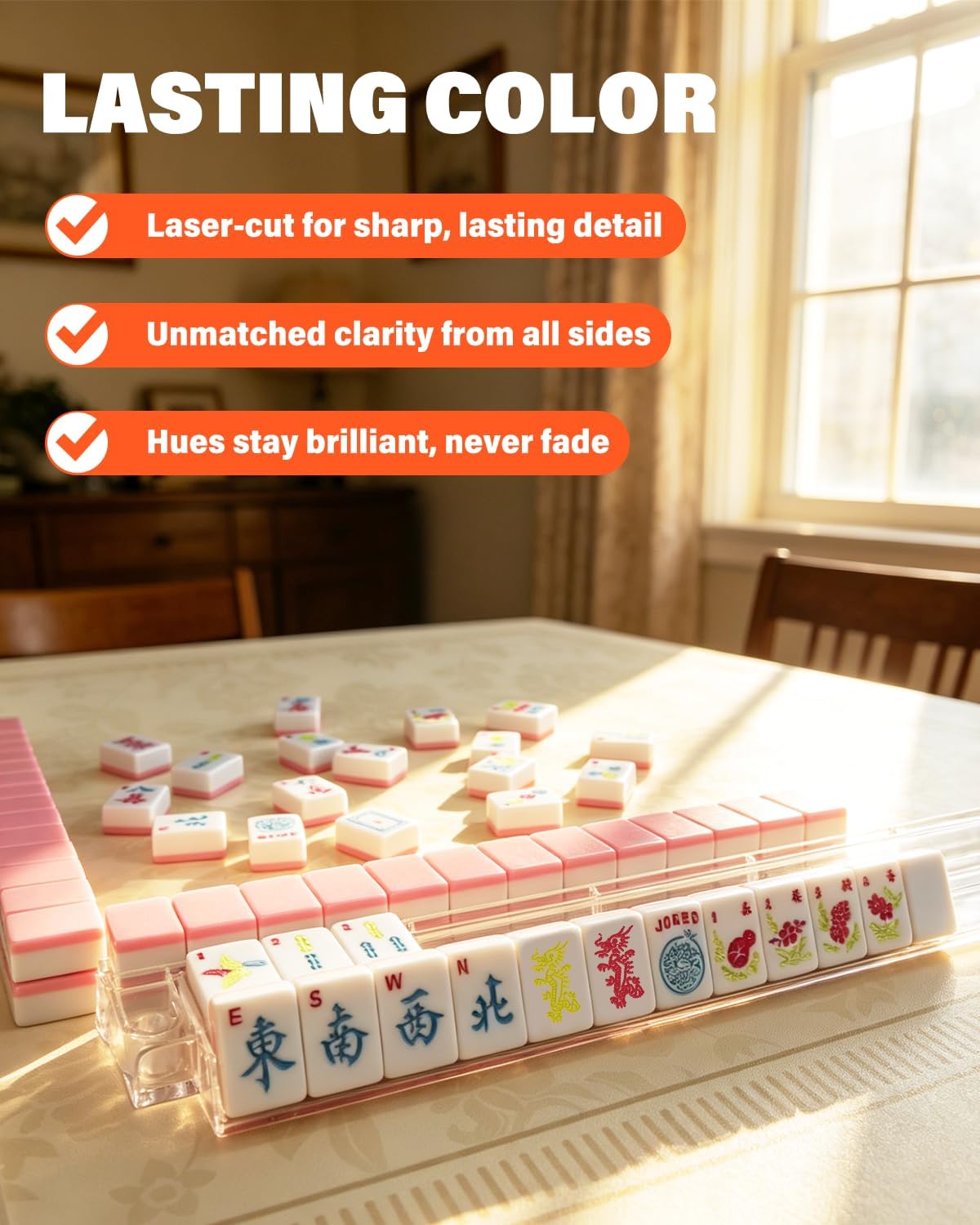 Thumbnail 3 de 1.2" American Mahjong Tile Set, 166 Tiles + 4 Dice — Durable, Scratch-Resistant Melamine with Clear Engravings