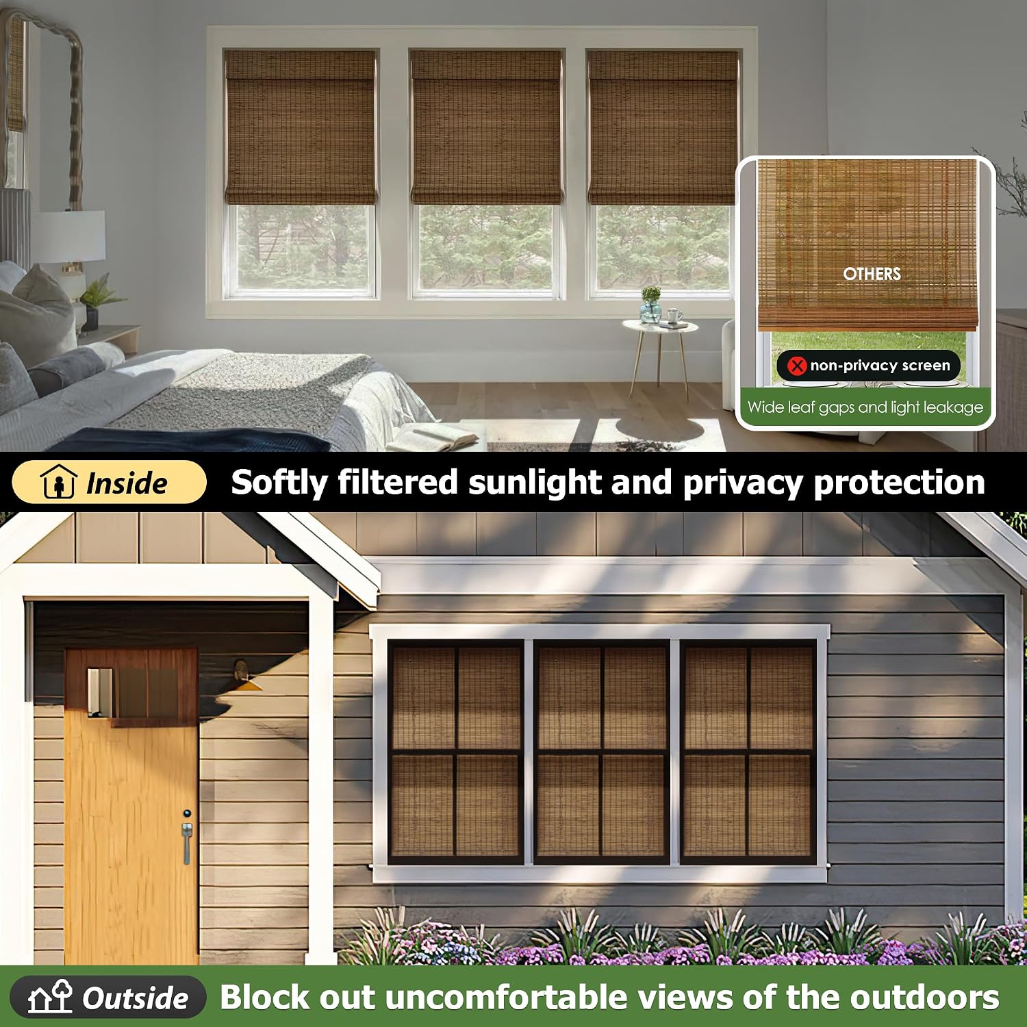 Detalle de LazBlinds 22a08dab-d2e8-4453-83db-160b375d0e4a Cordless Bamboo Roman Shade, 26.5 x 48, Highfield Teak