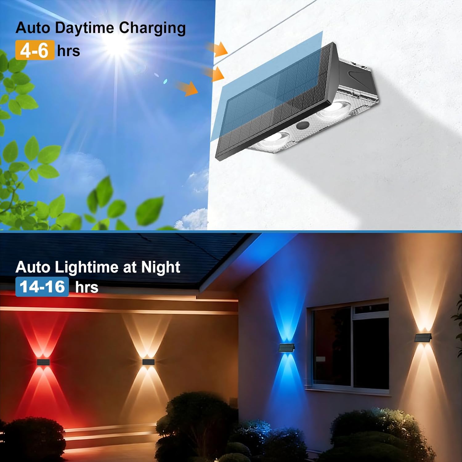 Thumbnail 1 de Solar Wandleuchten für außen (2er Set) – Warmweiß + RGB Up-and-Down, IP65, 9 Modi