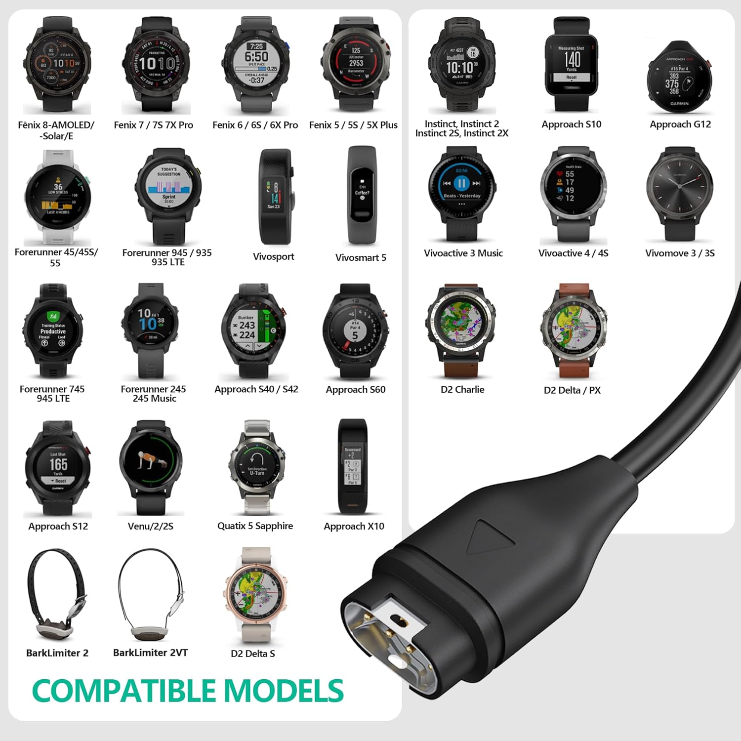 Detalle 2 de AWINNER Garmin_Charger_Cable_2_Pack USB-A Garmin Watch Charging Cables, 2-Pack