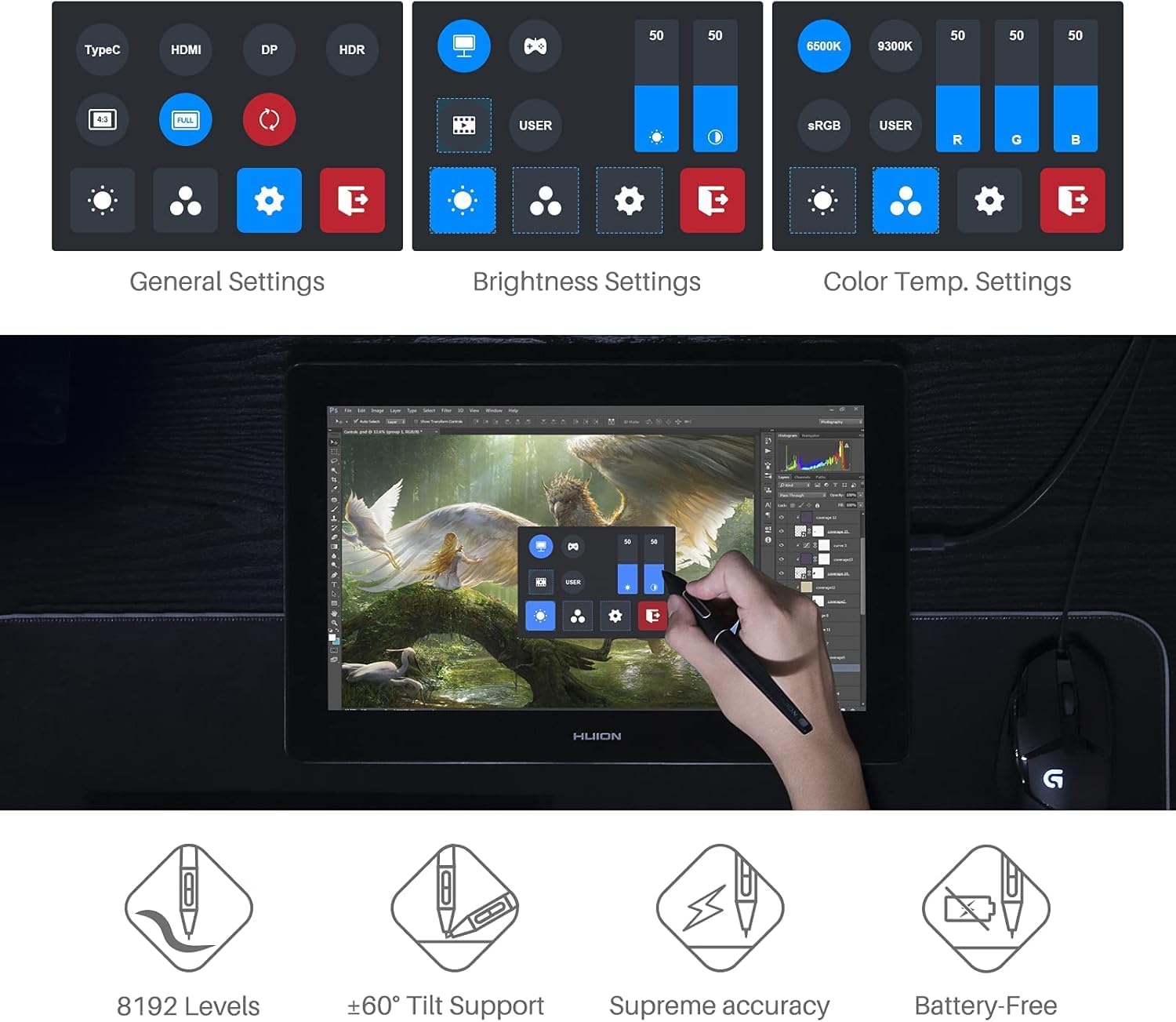 Thumbnail 5 de HUION Kamvas Pro 16 4K drawing tablet