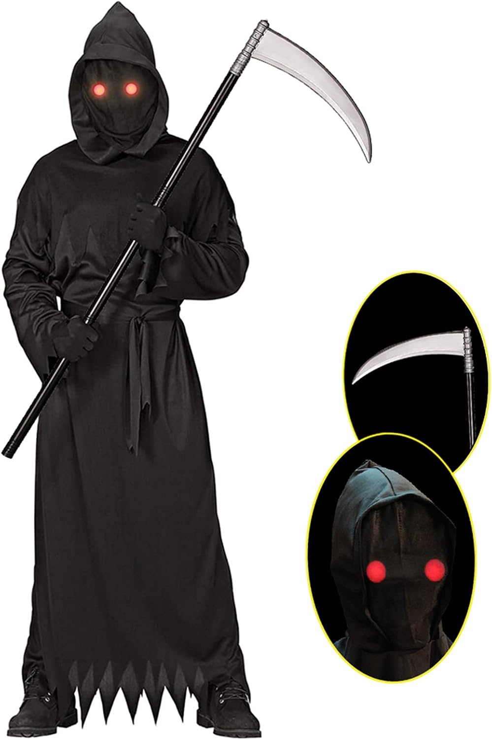 Detalle de Lomesion Grim Reaper Halloween Costume for Kids with Glowing Red Eyes