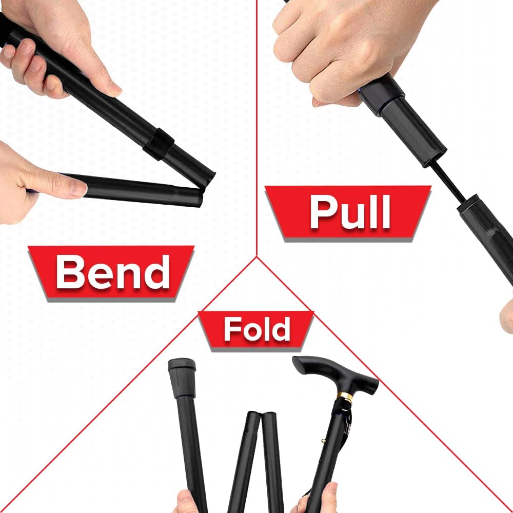 Thumbnail 3 de Folding Extendable Walking Stick Lightweight 3‑Fold