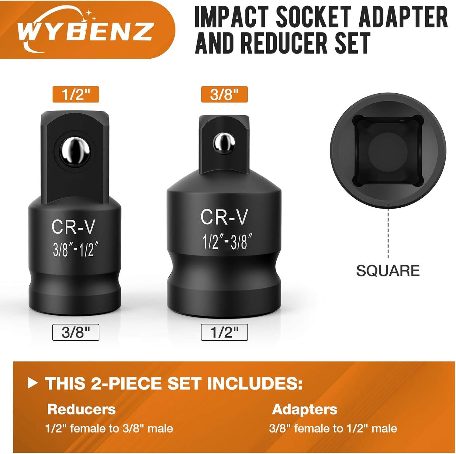Thumbnail 1 de 2-Piece Impact Socket Adapter & Reducer Set: 3/8 to 1/2 and 1/2 to 3/8 with Spring-Loaded Stop