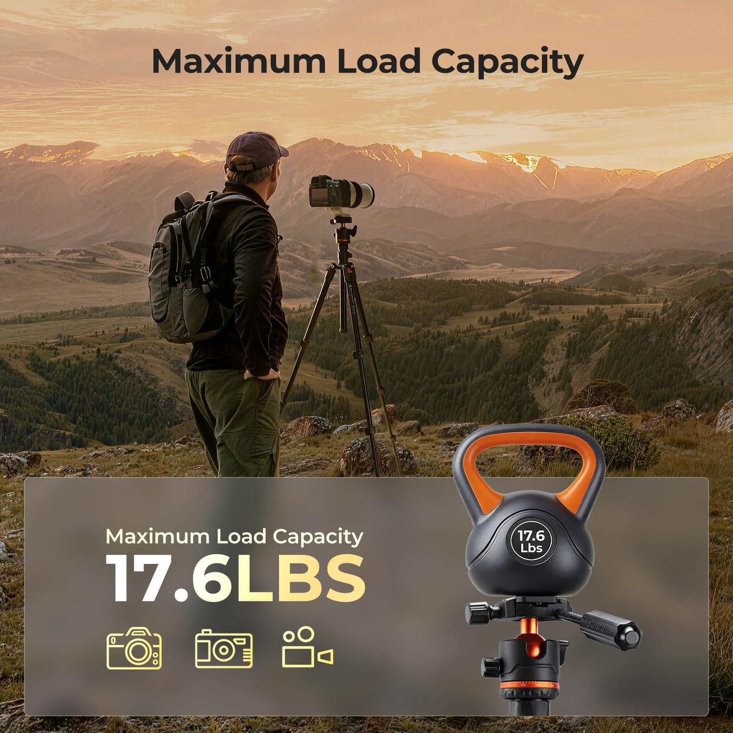 Detalle de K&F CONCEPT 71"/182cm Camera Tripod with Handle and Tilt Limiter