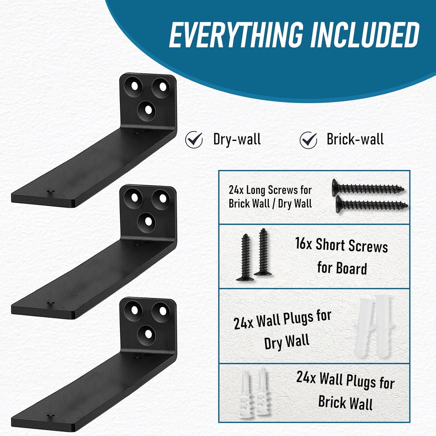 Thumbnail 3 de Heavy Duty Floating Shelf Brackets 8 inch (8-pack) – Black cast iron L-shaped wall supports