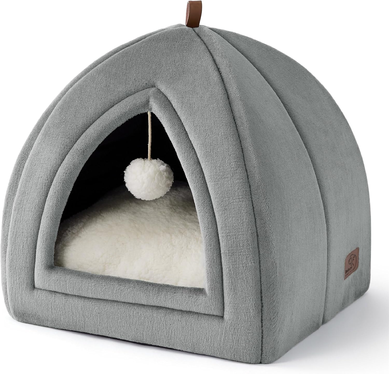 Detalle de Bedsure Cat Cave Bed Indoor with Flannel Hooded Igloo House (Grey) – 40x40x40cm foldable cat tent