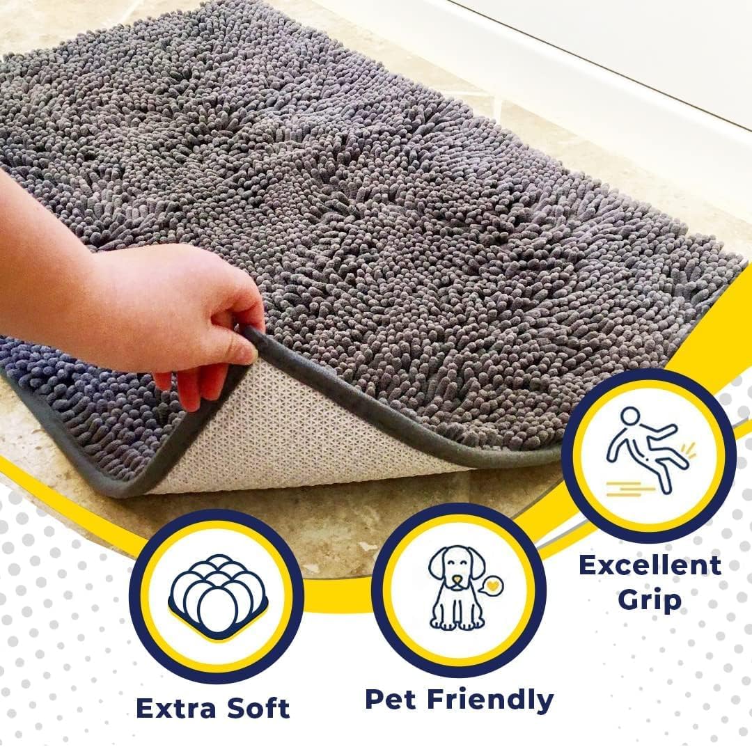 Detalle 2 de Muddy Mat Super Absorbent Door Mat (Grey, 36"x60") — Indoor Microfiber Entryway Rug