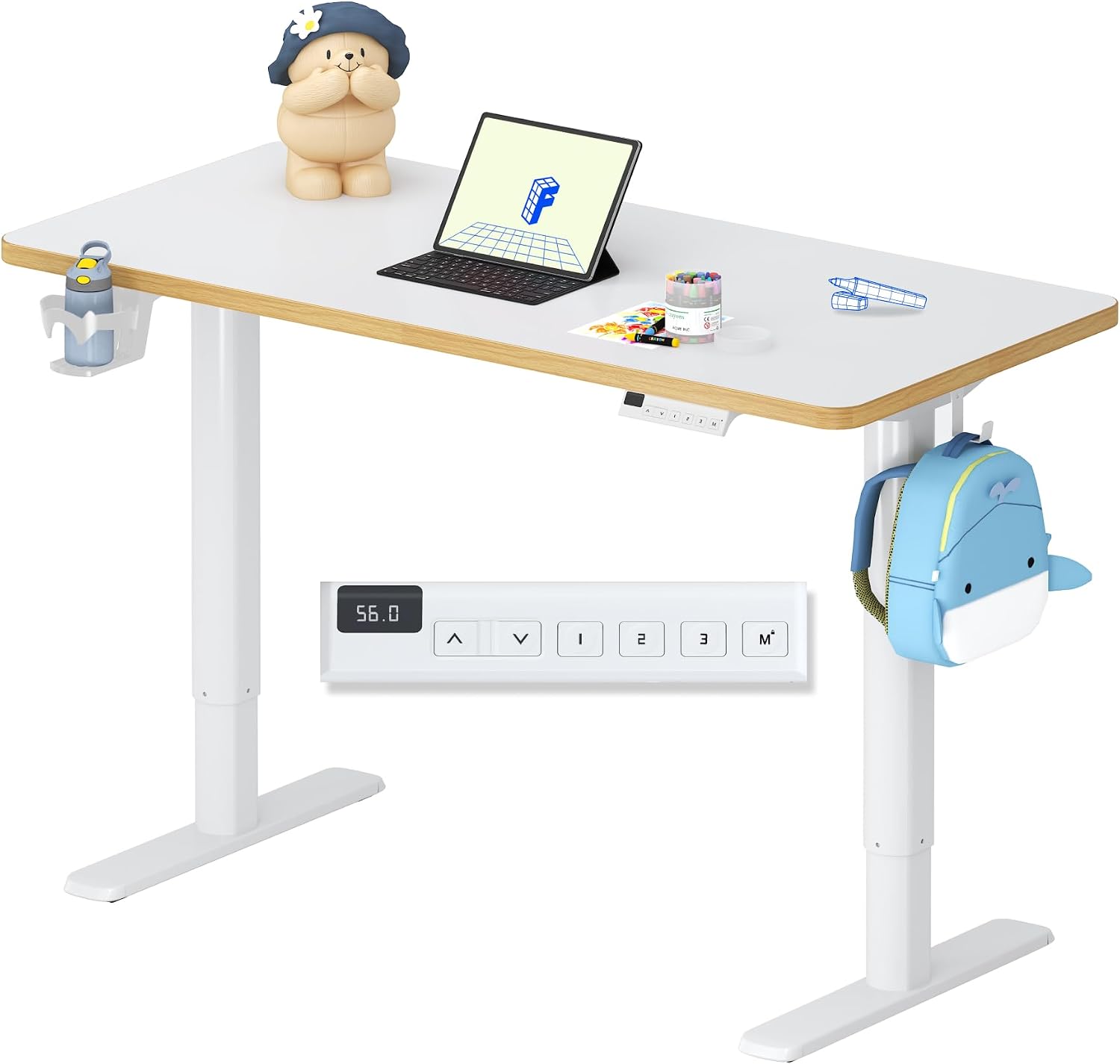 Detalle de FLEXISPOT Kinderschreibtisch elektrisch höhenverstellbar mit LED-Höhenanzeige, 3 Speicherplätzen und Kindersicherung