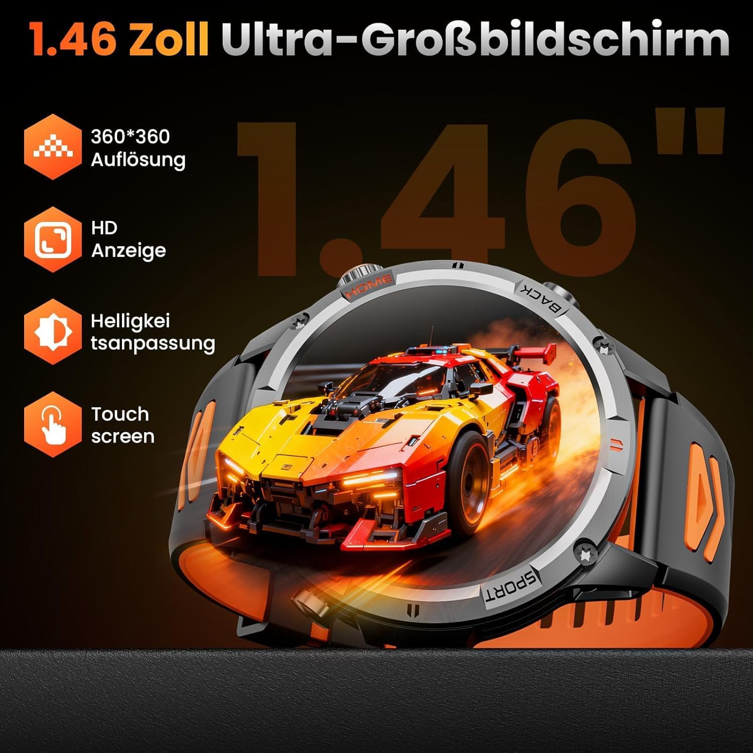 Detalle 2 de Joautrial Smartwatch Uomo Militare: GPS, Bussola e 100+ Modalità Sportive per Avventure All’Aperto