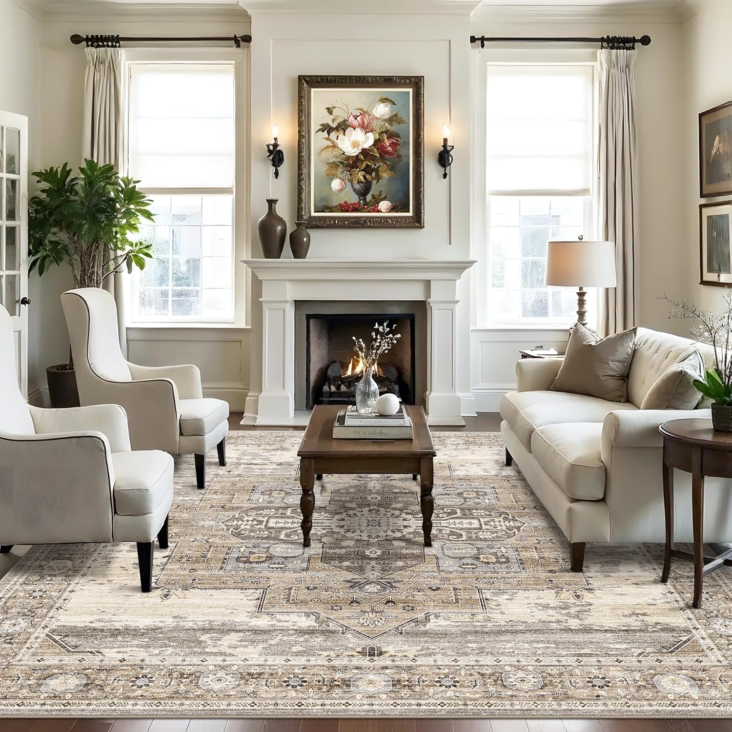 Detalle de RUUGME Soft 11x11 Beige Area Rug (Stain Resistant, Washable) with Non-Slip Backing